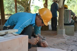Preparing new stone using handmade tools in the on-site workshop